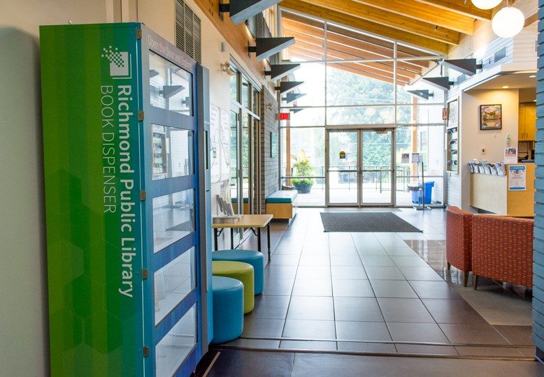 Hallway of Hamilton Community center showing Richmond Public Library's NovelBranch